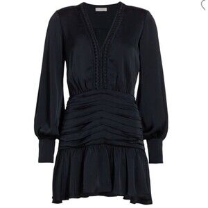 RAMY BROOK Faith Satin Ruched Mini Dress In Black Sz 10 New